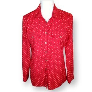 NOTATIONS RED W/ WHITE POLKA-DOTS BUTTON DOWN SHIRT SZ.S EUC